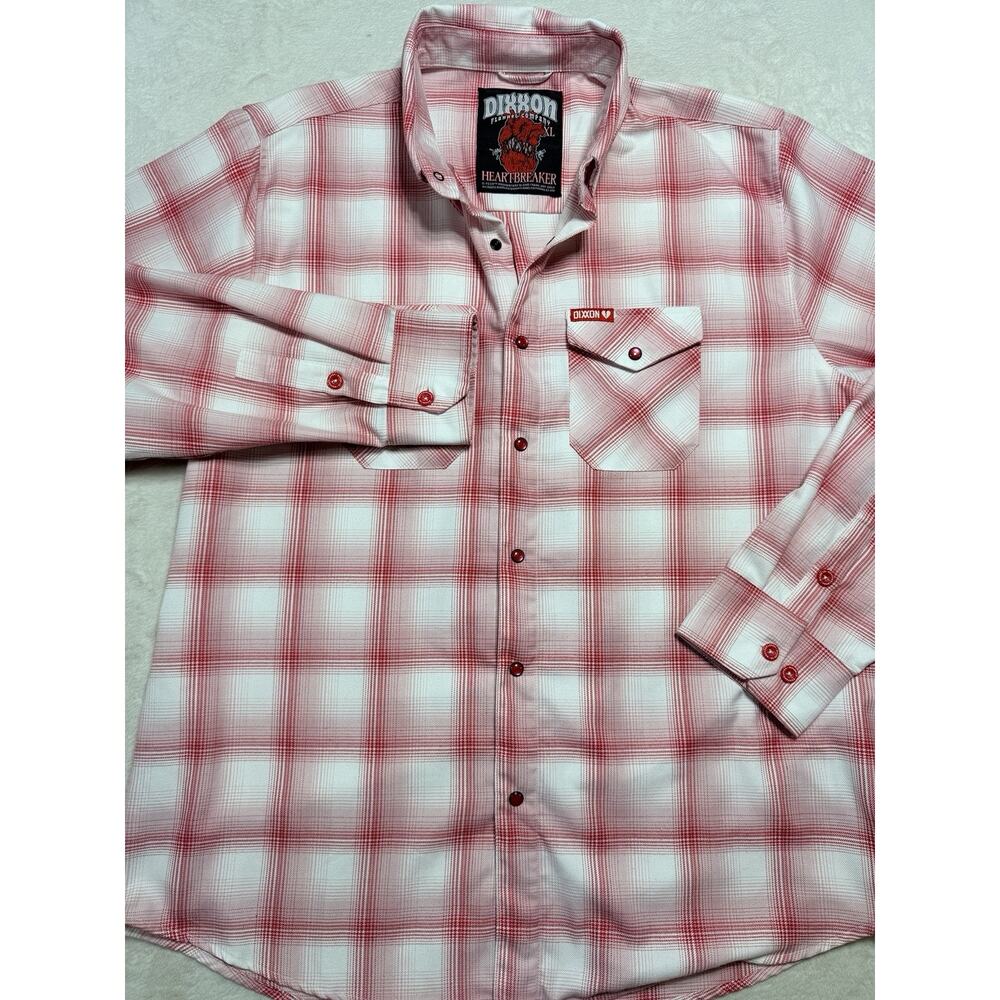 Dixxon Flannel Co Rare Heartbreaker Flannel Shirt Sz XL Red White Plaid D-Tech